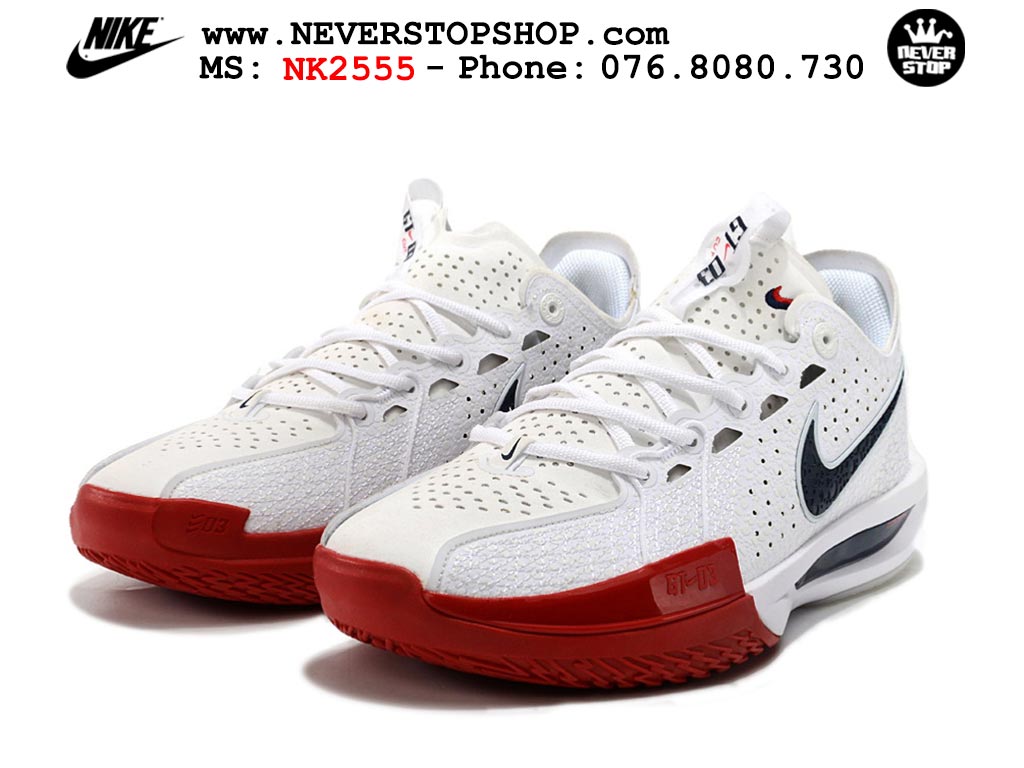 Giày bóng rổ cổ thấp Nike Zoom GT Cut 3 Trắng Đỏ chuyên indoor outdoor replica 1:1 real chính hãng giá rẻ tốt nhất tại NeverStop Sneaker Shop Hồ Chí Minh