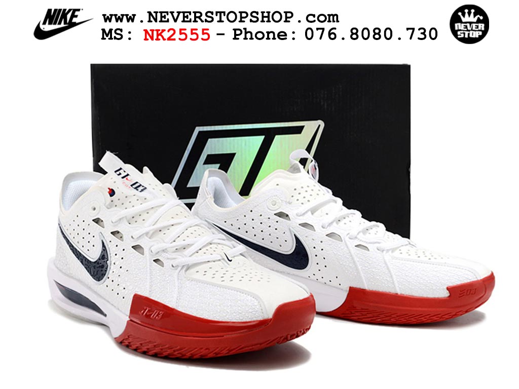 Giày bóng rổ cổ thấp Nike Zoom GT Cut 3 Trắng Đỏ chuyên indoor outdoor replica 1:1 real chính hãng giá rẻ tốt nhất tại NeverStop Sneaker Shop Hồ Chí Minh