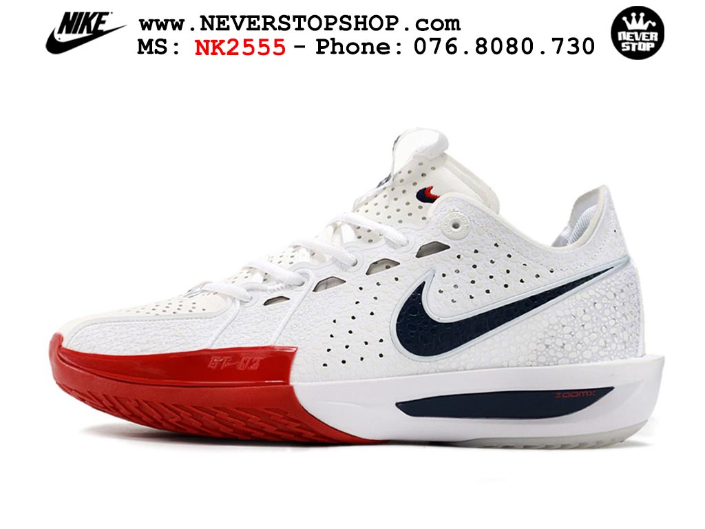 Giày bóng rổ cổ thấp Nike Zoom GT Cut 3 Trắng Đỏ chuyên indoor outdoor replica 1:1 real chính hãng giá rẻ tốt nhất tại NeverStop Sneaker Shop Hồ Chí Minh