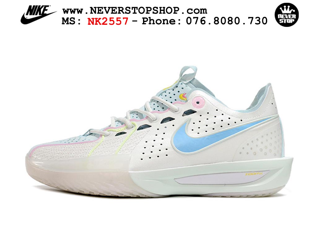 Giày bóng rổ cổ thấp Nike Zoom GT Cut 3 Trắng Xanh Dương chuyên indoor outdoor replica 1:1 real chính hãng giá rẻ tốt nhất tại NeverStop Sneaker Shop Hồ Chí Minh