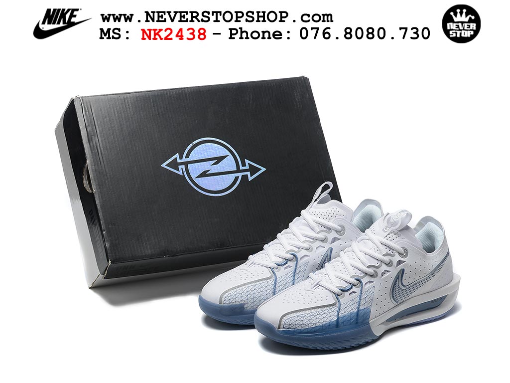 Giày bóng rổ cổ thấp Nike Zoom GT Cut 3 Trắng Xanh Dương chuyên indoor outdoor replica 1:1 real chính hãng giá rẻ tốt nhất tại NeverStop Sneaker Shop Hồ Chí Minh