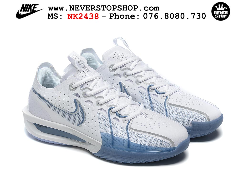 Giày bóng rổ cổ thấp Nike Zoom GT Cut 3 Trắng Xanh Dương chuyên indoor outdoor replica 1:1 real chính hãng giá rẻ tốt nhất tại NeverStop Sneaker Shop Hồ Chí Minh