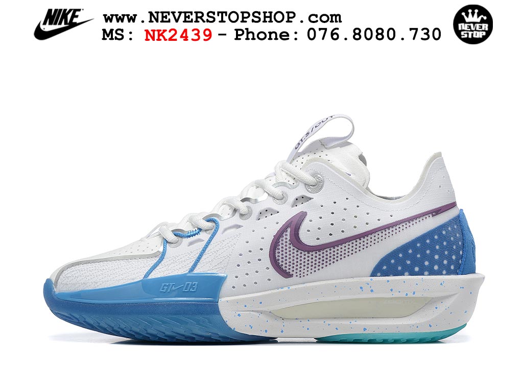 Giày bóng rổ cổ thấp Nike Zoom GT Cut 3 Trắng Xanh Dương chuyên indoor outdoor replica 1:1 real chính hãng giá rẻ tốt nhất tại NeverStop Sneaker Shop Hồ Chí Minh