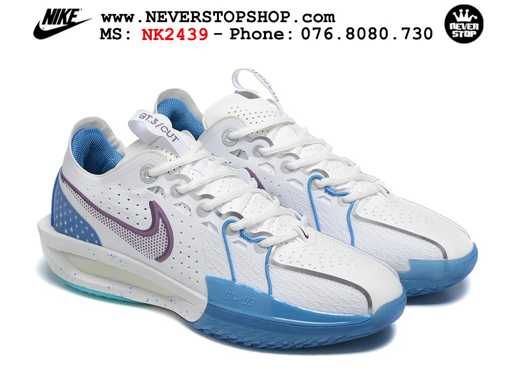 Giày bóng rổ cổ thấp Nike Zoom GT Cut 3 Trắng Xanh Dương chuyên indoor outdoor replica 1:1 real chính hãng giá rẻ tốt nhất tại NeverStop Sneaker Shop Hồ Chí Minh