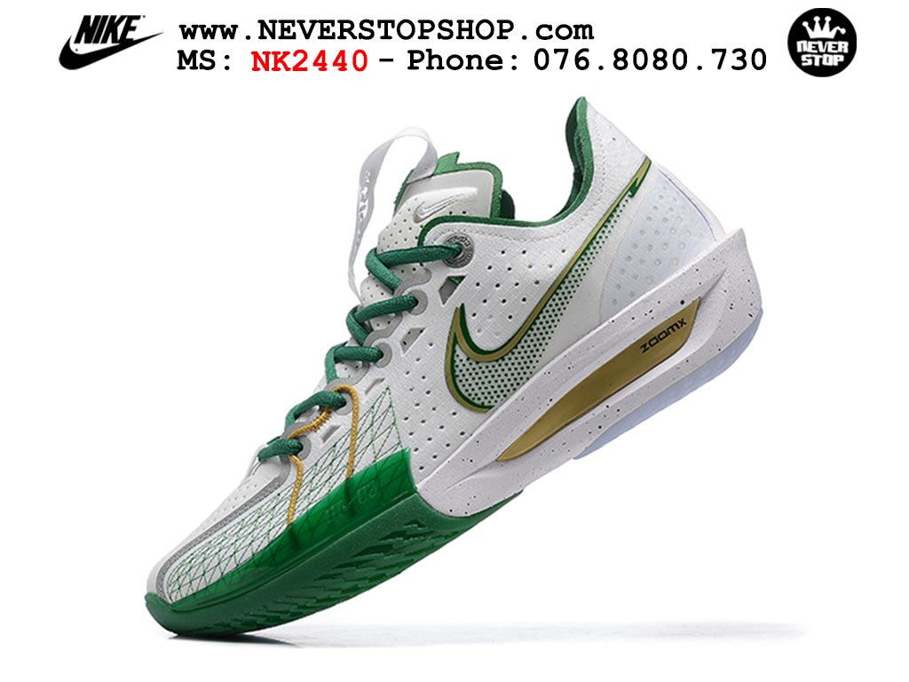 Giày bóng rổ cổ thấp Nike Zoom GT Cut 3 Trắng Xanh Lá chuyên indoor outdoor replica 1:1 real chính hãng giá rẻ tốt nhất tại NeverStop Sneaker Shop Hồ Chí Minh