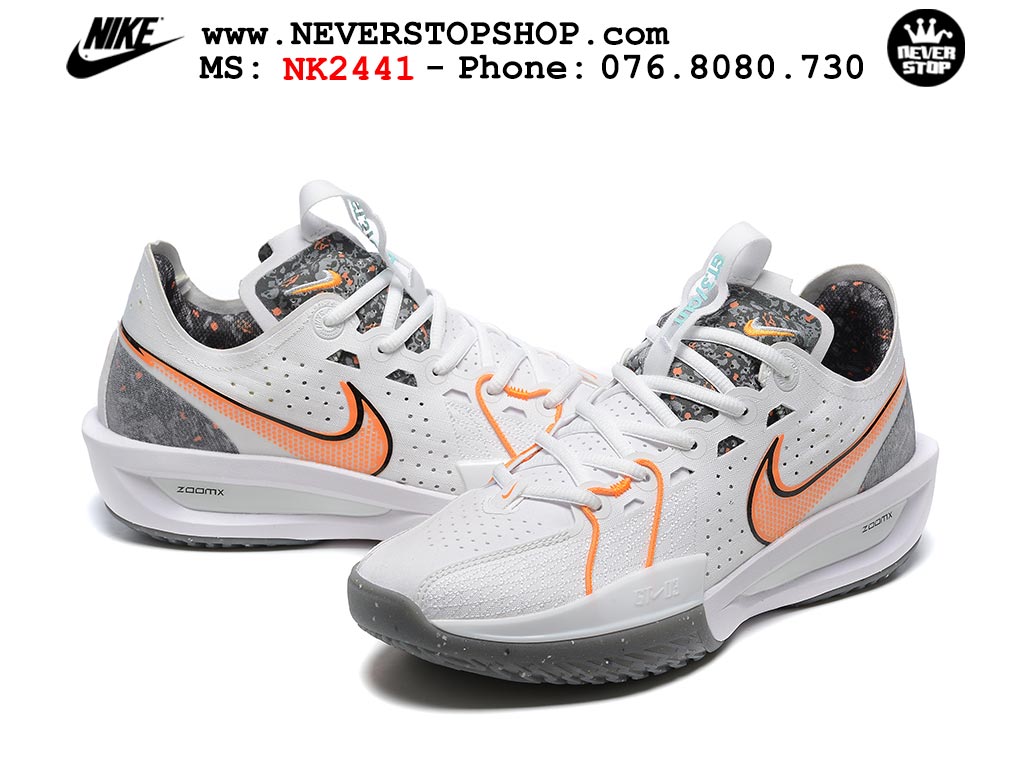 Giày bóng rổ cổ thấp Nike Zoom GT Cut 3 Trắng Xám chuyên indoor outdoor replica 1:1 real chính hãng giá rẻ tốt nhất tại NeverStop Sneaker Shop Hồ Chí Minh