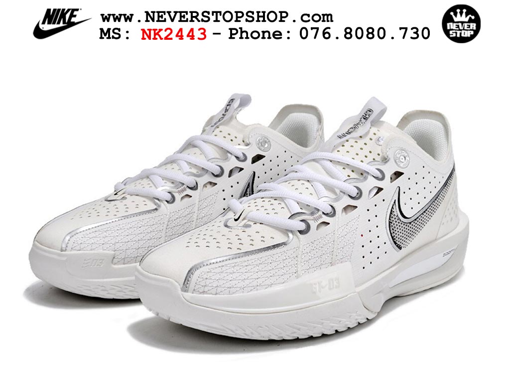 Giày bóng rổ cổ thấp Nike Zoom GT Cut 3 Trắng Xám chuyên indoor outdoor replica 1:1 real chính hãng giá rẻ tốt nhất tại NeverStop Sneaker Shop Hồ Chí Minh