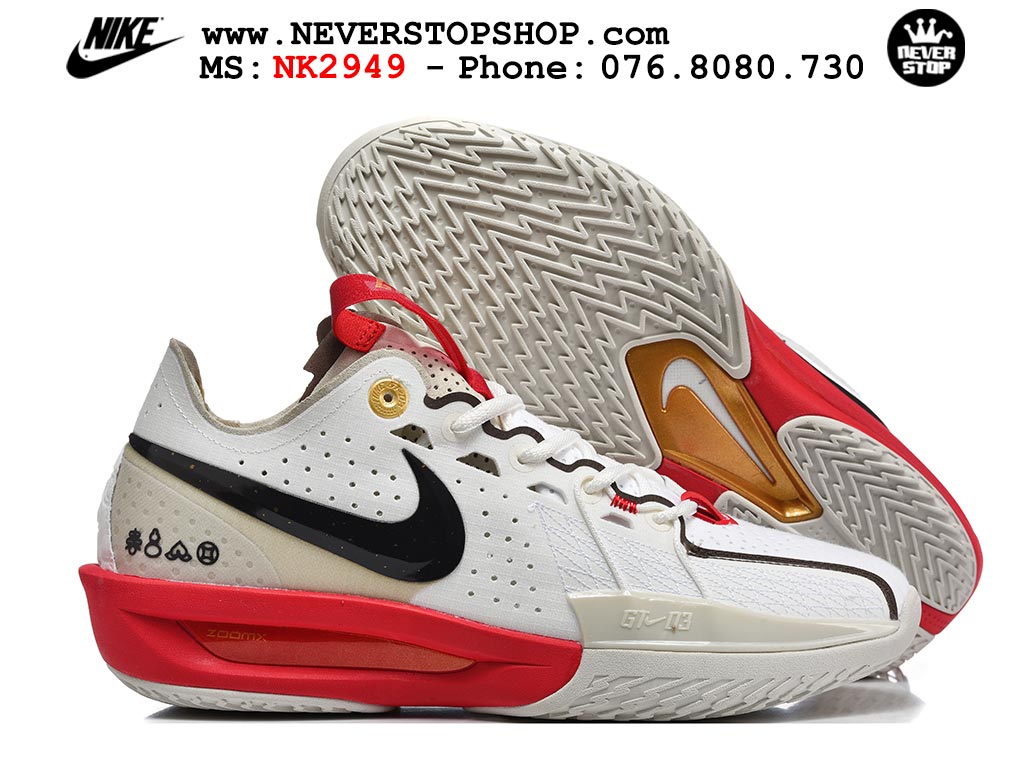 Giày bóng rổ cổ thấp Nike Zoom GT Cut 3 Trắng Đỏ chuyên indoor outdoor replica 1:1 real chính hãng giá rẻ tốt nhất tại NeverStop Sneaker Shop Hồ Chí Minh