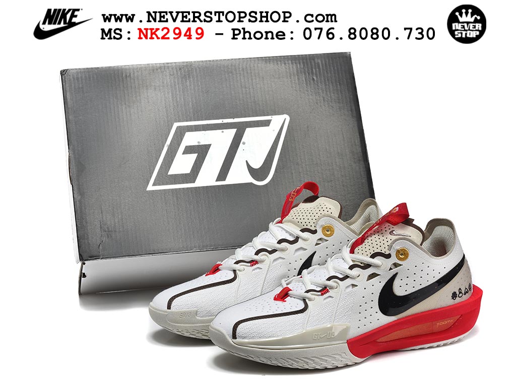 Giày bóng rổ cổ thấp Nike Zoom GT Cut 3 Trắng Đỏ chuyên indoor outdoor replica 1:1 real chính hãng giá rẻ tốt nhất tại NeverStop Sneaker Shop Hồ Chí Minh