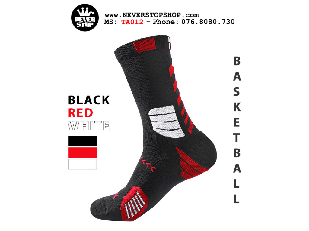 Tất bóng rổ cổ cao dài cổ cao nam chính hãng ELITE Đen Đỏ bộ đệm êm chân giá tốt tại NeverStopShop.com HCM