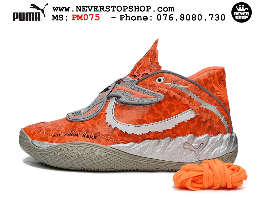 Giày bóng rổ cổ cao Puma Lamelo Ball MB 05 Xám Cam mẫu mới chuyên indoor outdoor, đế traction rít bám sân chống mòn cao, squeak tốt NeverStopShop.com Giày Puma Lamelo Ball MB 05 Xám Cam nam nữ bản siêu cấp rep 1:1 chuẩn real chính hãng giá rẻ tốt nhất tại NeverStopShop.com