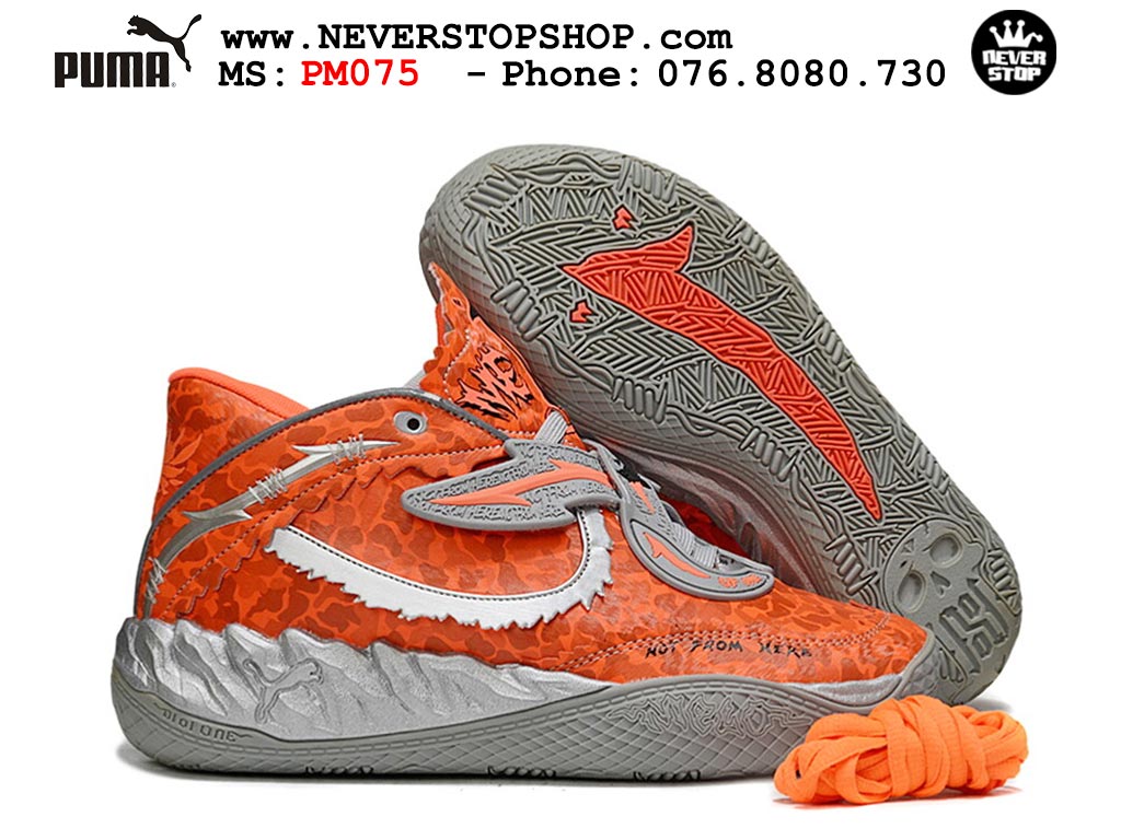 Giày bóng rổ cổ cao Puma Lamelo Ball MB 05 Xám Cam mẫu mới chuyên indoor outdoor, đế traction rít bám sân chống mòn cao, squeak tốt NeverStopShop.com Giày Puma Lamelo Ball MB 05 Xám Cam nam nữ bản siêu cấp rep 1:1 chuẩn real chính hãng giá rẻ tốt nhất tại NeverStopShop.com