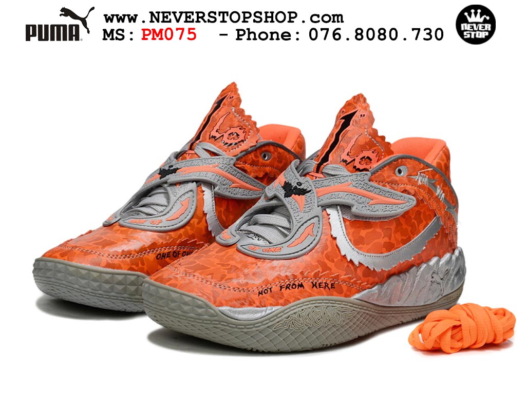Giày bóng rổ cổ cao Puma Lamelo Ball MB 05 Xám Cam mẫu mới chuyên indoor outdoor, đế traction rít bám sân chống mòn cao, squeak tốt NeverStopShop.com Giày Puma Lamelo Ball MB 05 Xám Cam nam nữ bản siêu cấp rep 1:1 chuẩn real chính hãng giá rẻ tốt nhất tại NeverStopShop.com