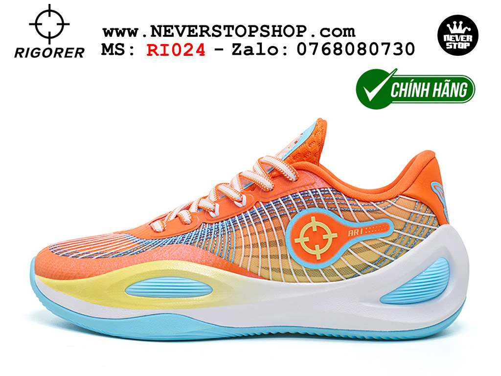Giày chính hãng Rigorer AR 1 Trắng Cam Austin Reaves authentic, đế traction rít bám sân chống mòn cực tốt NeverStopShop Giày bóng rổ Rigorer AR 1 Trắng Cam original real chính hãng độ bám sân traction cực tốt cả indoor và outdoor NeverStopShop.com HCM