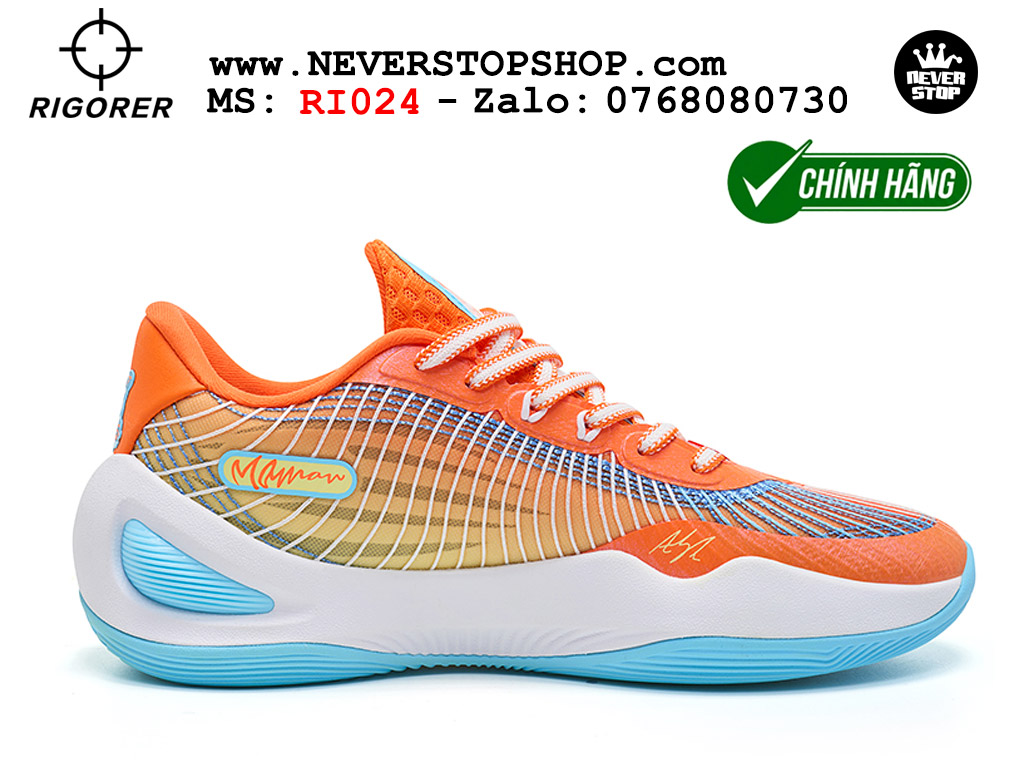 Giày chính hãng Rigorer AR 1 Trắng Cam Austin Reaves authentic, đế traction rít bám sân chống mòn cực tốt NeverStopShop Giày bóng rổ Rigorer AR 1 Trắng Cam original real chính hãng độ bám sân traction cực tốt cả indoor và outdoor NeverStopShop.com HCM
