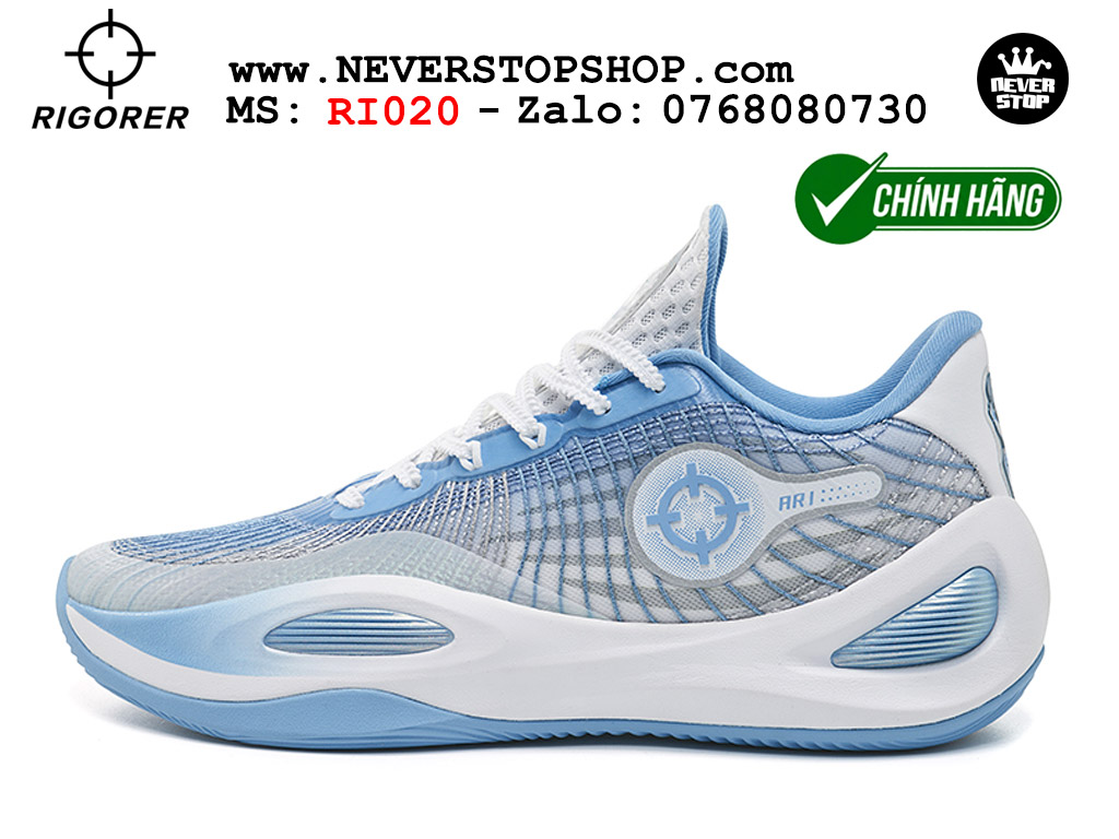 Giày chính hãng Rigorer AR 1 Xanh Trắng Austin Reaves authentic, đế traction rít bám sân chống mòn cực tốt NeverStopShop Giày bóng rổ Rigorer AR 1 Xanh Trắng original real chính hãng độ bám sân traction cực tốt cả indoor và outdoor NeverStopShop.com HCM