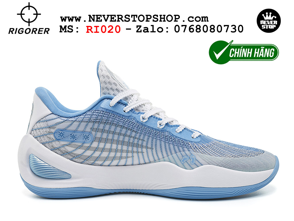 Giày chính hãng Rigorer AR 1 Xanh Trắng Austin Reaves authentic, đế traction rít bám sân chống mòn cực tốt NeverStopShop Giày bóng rổ Rigorer AR 1 Xanh Trắng original real chính hãng độ bám sân traction cực tốt cả indoor và outdoor NeverStopShop.com HCM
