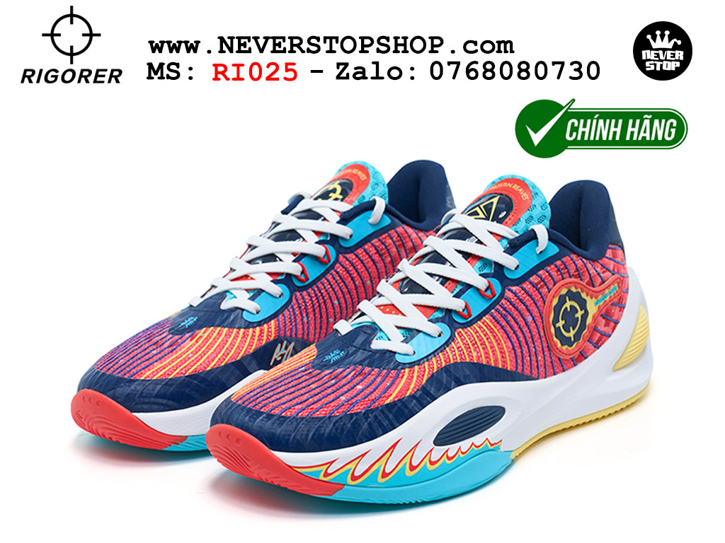 Giày chính hãng Rigorer AR 1 Trắng Xanh Cam Austin Reaves authentic, đế traction rít bám sân chống mòn cực tốt NeverStopShop Giày bóng rổ Rigorer AR 1 Trắng Xanh Cam original real chính hãng độ bám sân traction cực tốt cả indoor và outdoor NeverStopShop.com HCM