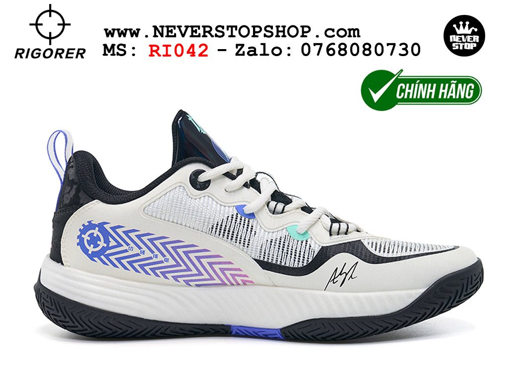 Giày chính hãng Rigorer AR Battle 2 Trắng Đen Austin Reaves authentic, đế traction rít bám sân chống mòn cực tốt NeverStopShop Giày bóng rổ outdoor Rigorer AR Battle 2 Trắng Đen chính hãng original chuẩn chất lượng tốt nhất giá rẻ tại NeverStop Sneaker Shop Hồ Chí Minh