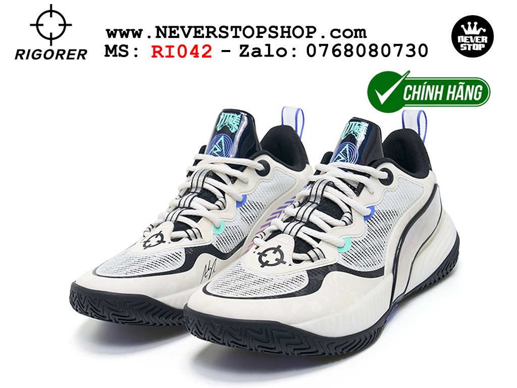 Giày chính hãng Rigorer AR Battle 2 Trắng Đen Austin Reaves authentic, đế traction rít bám sân chống mòn cực tốt NeverStopShop Giày bóng rổ outdoor Rigorer AR Battle 2 Trắng Đen chính hãng original chuẩn chất lượng tốt nhất giá rẻ tại NeverStop Sneaker Shop Hồ Chí Minh