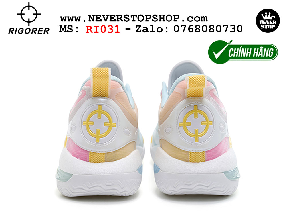 Giày chính hãng Rigorer AR 2 Trắng Hồng Vàng Austin Reaves authentic, siêu nhẹ êm đế bám sân chống mòn cực tốt NeverStopShop Giày bóng rổ Rigorer AR 2 Trắng Hồng Vàng original real chính hãng đế rít bám sân traction cực tốt cả indoor và outdoor NeverStopShop.com HCM