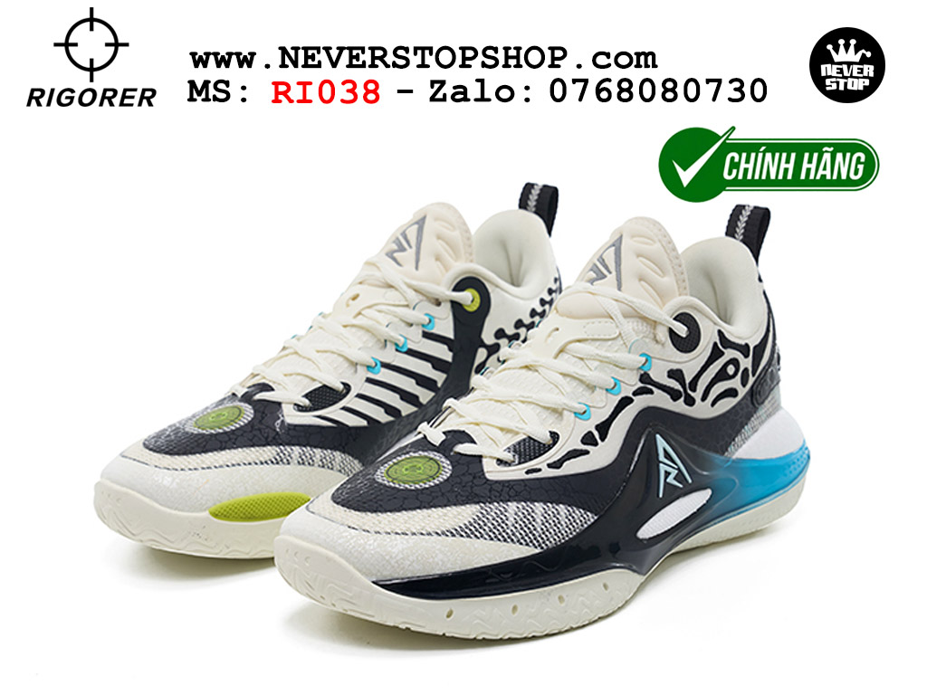 Giày chính hãng Rigorer AR 2 Đen Trắng Xanh Austin Reaves authentic, siêu nhẹ êm đế bám sân chống mòn cực tốt NeverStopShop Giày bóng rổ Rigorer AR 2 Đen Trắng Xanh original real chính hãng đế rít bám sân traction cực tốt cả indoor và outdoor NeverStopShop.com HCM
