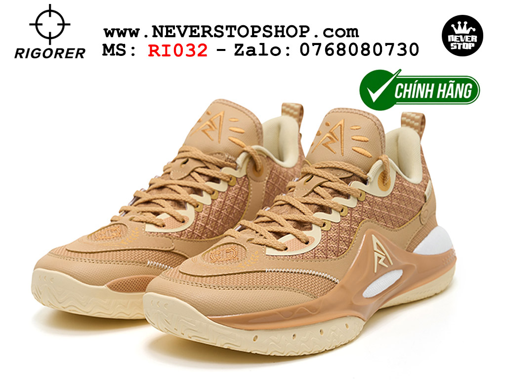 Giày chính hãng Rigorer AR 2 Nâu Trắng Austin Reaves authentic, siêu nhẹ êm đế bám sân chống mòn cực tốt NeverStopShop Giày bóng rổ Rigorer AR 2 Nâu Trắng original real chính hãng đế rít bám sân traction cực tốt cả indoor và outdoor NeverStopShop.com HCM