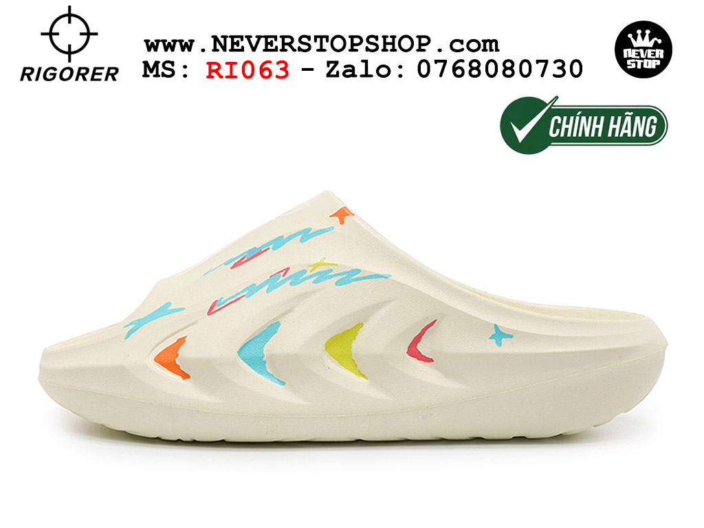 Dép chính hãng chạy bộ tập gym Rigorer Mini Shark 2 Slides Trắng Kem authentic cá mập hàng đẹp mang êm chân chống trơn trượt kháng nước Dép chính hãng nam nữ Rigorer Mini Shark 2 Slides Trắng Kem Original thể thao chạy bộ bóng rổ siêu bền chống trượt chống nước giá tốt NeverStopShop.com