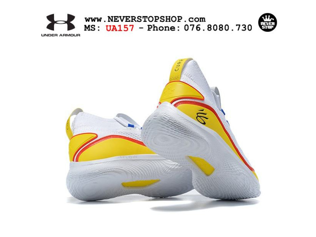 Giày Under Armour Curry 8 Trắng Vàng Đỏ hàng chuẩn sfake replica 1:1 real chính hãng giá rẻ tốt nhất tại NeverStopShop HCM