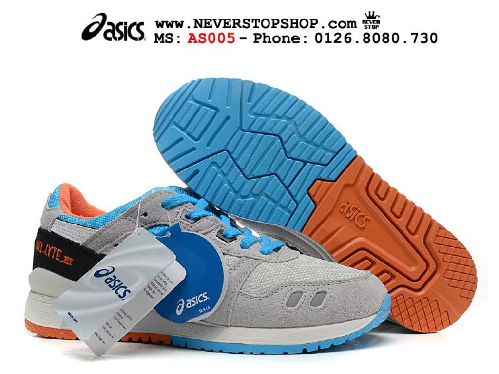 Giày Asics Gel Lyte 3 Grey Blue Orange nam nữ hàng chuẩn sfake replica 1:1 real chính hãng giá rẻ tốt nhất tại NeverStopShop.com HCM