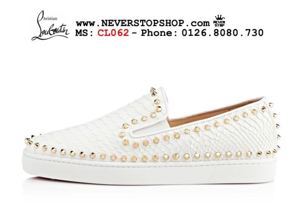 Giày Christian Louboutin White Gold nam nữ hàng chuẩn sfake replica 1:1 real chính hãng giá rẻ tốt nhất tại NeverStopShop.com HCM