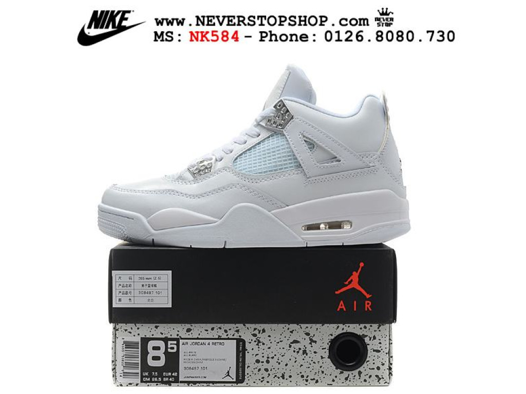 Giày Nike Jordan 4 All White nam nữ hàng chuẩn sfake replica 1:1 real chính hãng giá rẻ tốt nhất tại NeverStopShop.com HCM