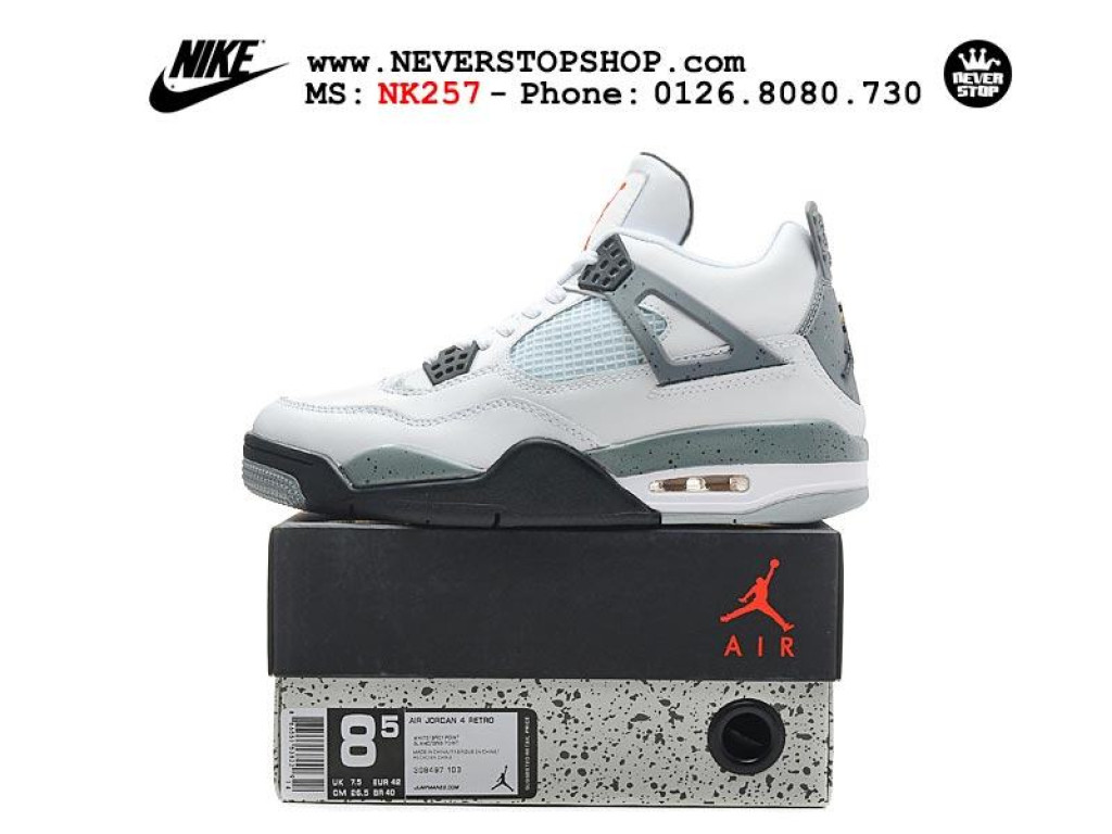 Giày Nike Jordan 4 White Cement nam nữ hàng chuẩn sfake replica 1:1 real chính hãng giá rẻ tốt nhất tại NeverStopShop.com HCM