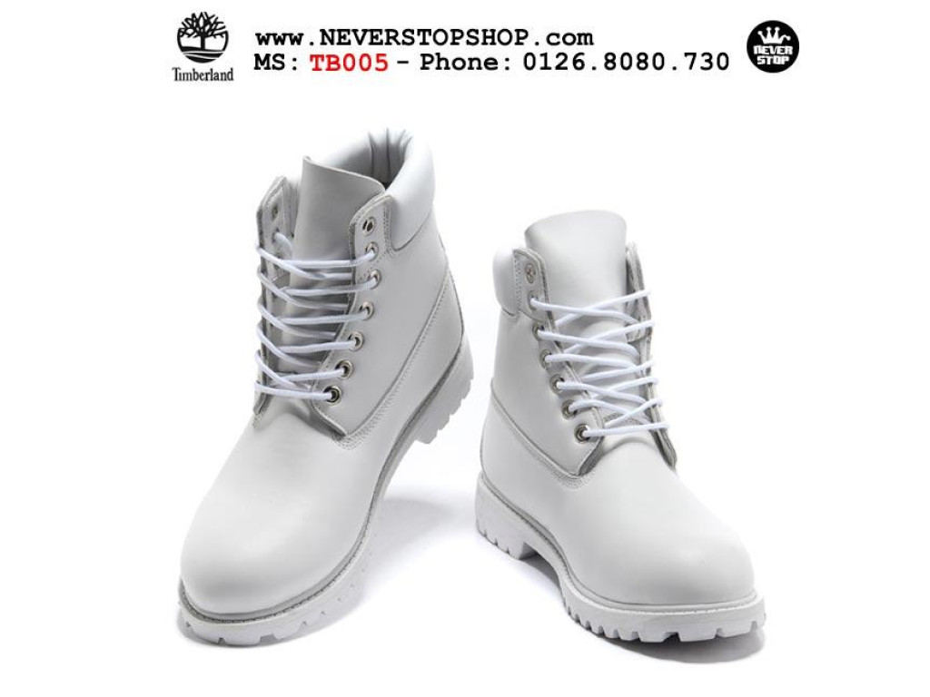 Giày Timberland Boot All White nam nữ hàng chuẩn sfake replica 1:1 real chính hãng giá rẻ tốt nhất tại NeverStopShop.com HCM