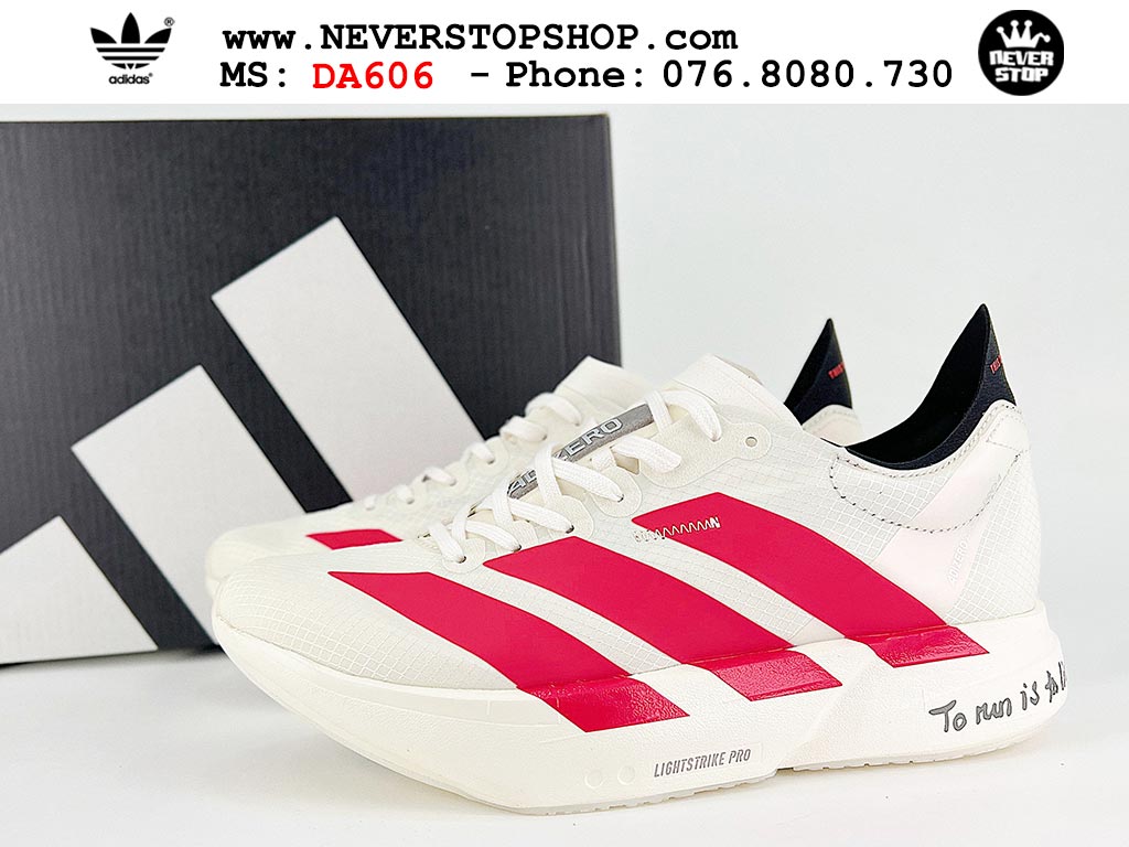 Giày thể thao nam nữ ADIDAS ADIZERO ADIOS PRO 4 WHITE RED mẫu mới nhất êm chân siêu nhẹ hàng chuẩn replica 1:1 siêu cấp, giá rẻ tốt nhất quận 3 HCM tại NeverStop Sneaker Shop” longdesc=