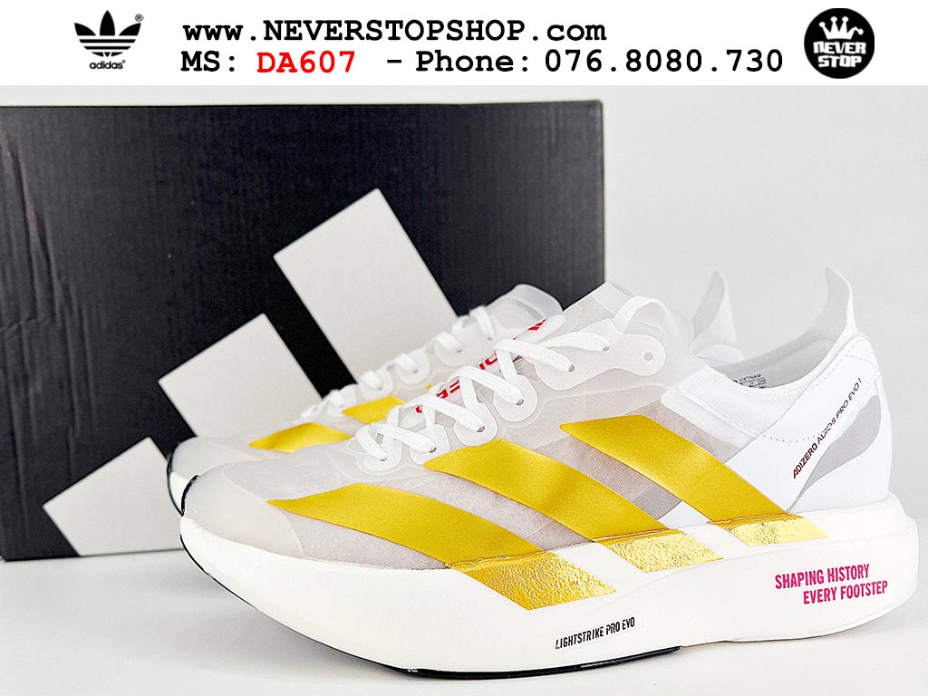 Giày thể thao nam nữ ADIDAS ADIZERO ADIOS PRO 4 WHITE YELLOW mẫu mới nhất êm chân siêu nhẹ hàng chuẩn replica 1:1 siêu cấp, giá rẻ tốt nhất quận 3 HCM tại NeverStop Sneaker Shop” longdesc=
