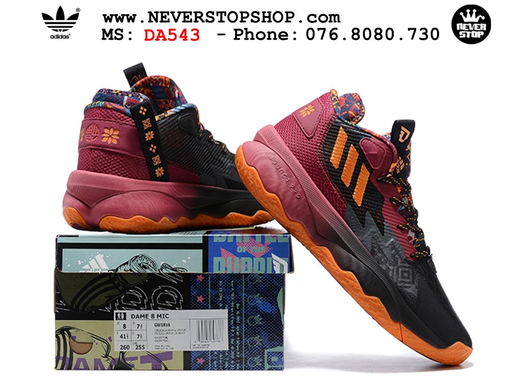 Giày bóng rổ cổ cao Adidas Dame 8 Đen Đỏ nam nữ hàng đẹp sfake replica 1:1 như chính hãng real giá rẻ tại NeverStop Sneaker Shop HCM