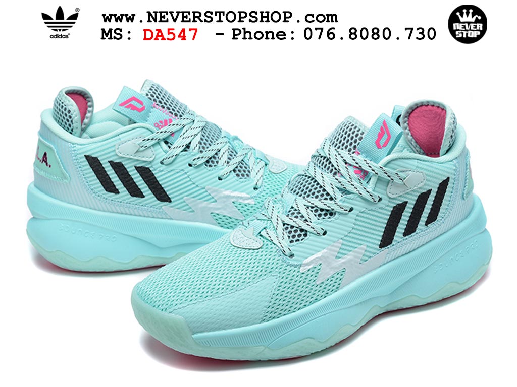 Giày bóng rổ cổ cao Adidas Dame 8 Xanh Hồng nam nữ hàng đẹp sfake replica 1:1 như chính hãng real giá rẻ tại NeverStop Sneaker Shop HCM
