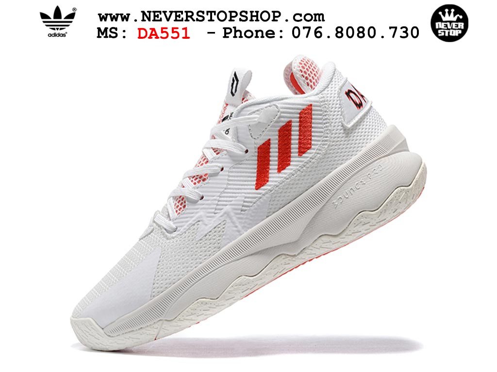 Giày bóng rổ cổ cao Adidas Dame 8 Trắng Đỏ nam nữ hàng đẹp sfake replica 1:1 như chính hãng real giá rẻ tại NeverStop Sneaker Shop HCM