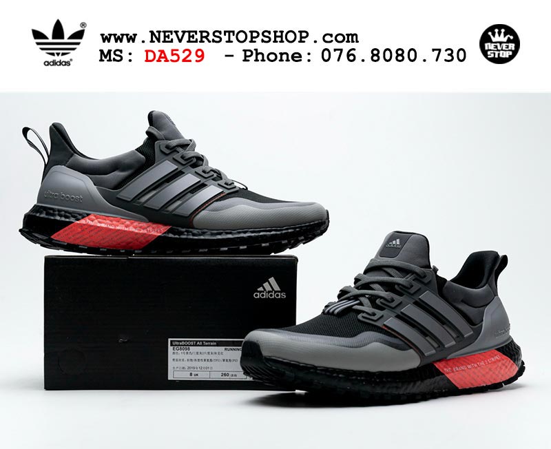 Giày chạy bộ Adidas Ultra Boost 4.0 Xám Đỏ nam nữ hàng đẹp sfake replica 1:1 giá rẻ tại NeverStop Sneaker Shop Quận 3 HCM