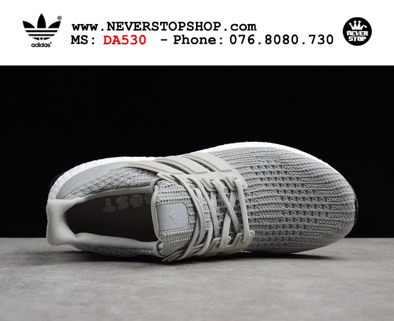 Giày chạy bộ Adidas Ultra Boost 4.0 Xám Trắng nam nữ hàng đẹp sfake replica 1:1 giá rẻ tại NeverStop Sneaker Shop Quận 3 HCM