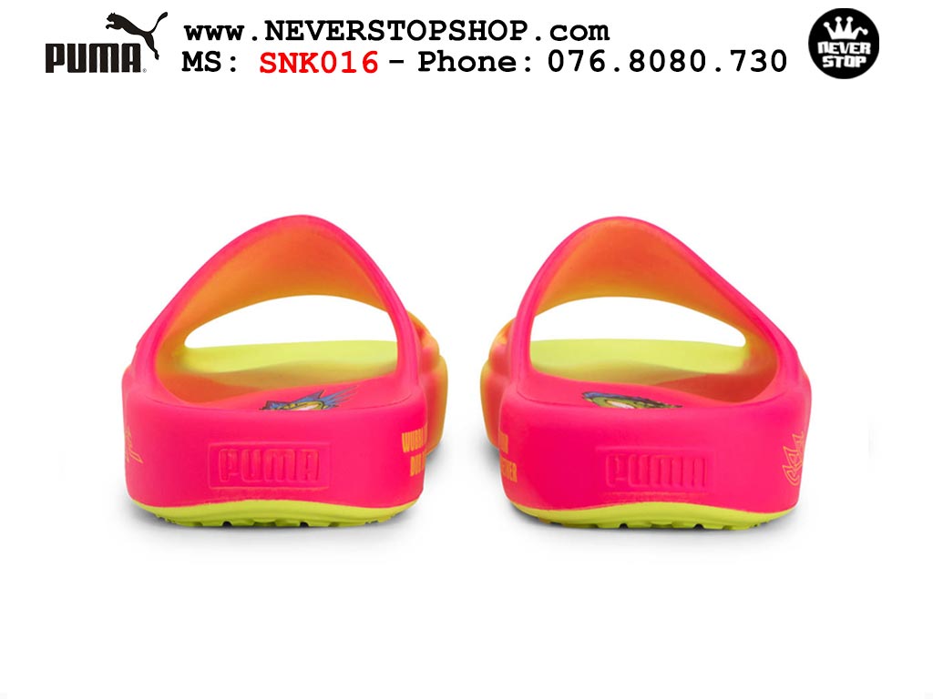 Dép nam nữ Puma Lamelo Ball MB 02 Slides Hồng Vàng cao su đúc nguyên khối hàng đẹp chuẩn siêu cấp sfake rep 1:1 như chính hãng real giá rẻ tại NeverStop Sneaker Shop HCM