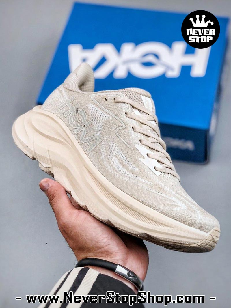 Giày chạy bộ nam nữ HOKA CLIFTON 10 CREAM WHITE siêu nhẹ êm chân hàng chuẩn replica 1:1 siêu cấp, giá rẻ tốt nhất quận 3 HCM tại NeverStop Sneaker Shop” longdesc=
