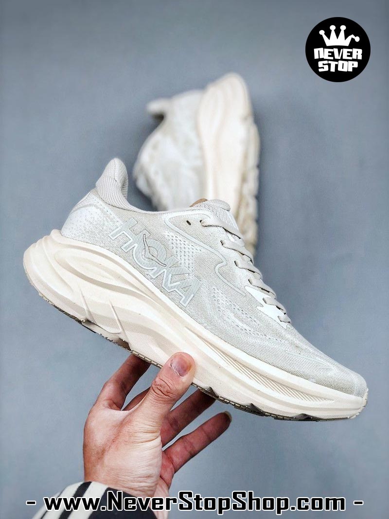 Giày chạy bộ nam nữ HOKA CLIFTON 10 CREAM WHITE siêu nhẹ êm chân hàng chuẩn replica 1:1 siêu cấp, giá rẻ tốt nhất quận 3 HCM tại NeverStop Sneaker Shop” longdesc=
