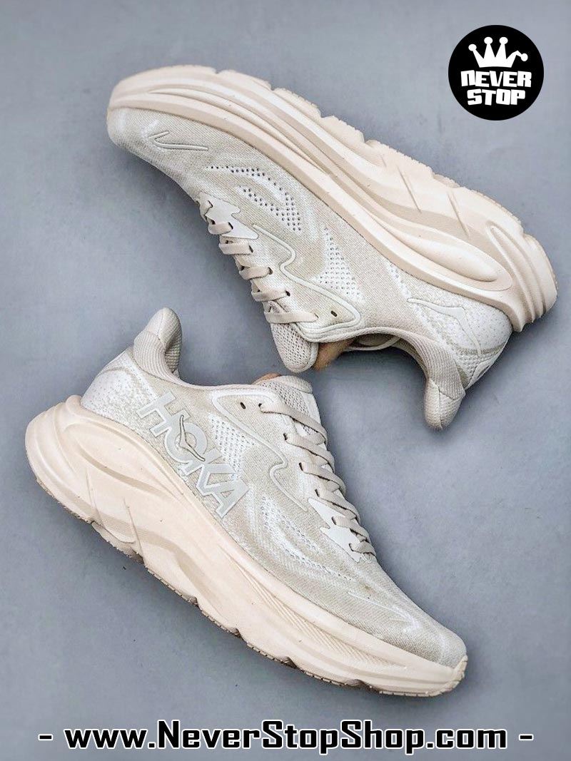 Giày chạy bộ nam nữ HOKA CLIFTON 10 CREAM WHITE siêu nhẹ êm chân hàng chuẩn replica 1:1 siêu cấp, giá rẻ tốt nhất quận 3 HCM tại NeverStop Sneaker Shop” longdesc=