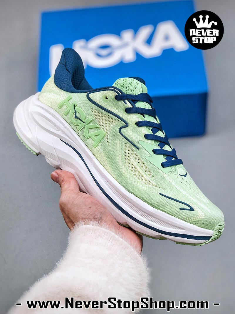 Giày chạy bộ nam nữ HOKA CLIFTON 10 GREEN NAVY siêu nhẹ êm chân hàng chuẩn replica 1:1 siêu cấp, giá rẻ tốt nhất quận 3 HCM tại NeverStop Sneaker Shop” longdesc=
