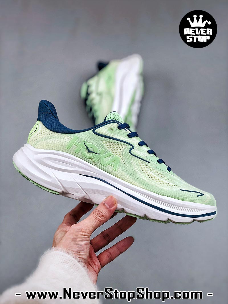 Giày chạy bộ nam nữ HOKA CLIFTON 10 GREEN NAVY siêu nhẹ êm chân hàng chuẩn replica 1:1 siêu cấp, giá rẻ tốt nhất quận 3 HCM tại NeverStop Sneaker Shop” longdesc=
