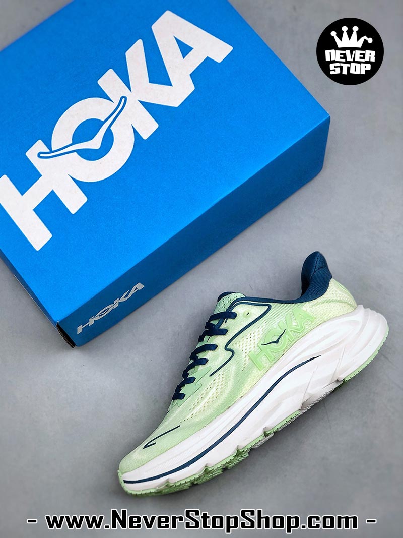 Giày chạy bộ nam nữ HOKA CLIFTON 10 GREEN NAVY siêu nhẹ êm chân hàng chuẩn replica 1:1 siêu cấp, giá rẻ tốt nhất quận 3 HCM tại NeverStop Sneaker Shop” longdesc=