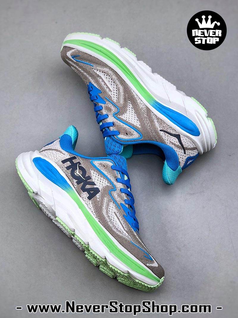 Giày chạy bộ nam nữ HOKA CLIFTON 10 GREY BLUE GREEN siêu nhẹ êm chân hàng chuẩn replica 1:1 siêu cấp, giá rẻ tốt nhất quận 3 HCM tại NeverStop Sneaker Shop” longdesc=
