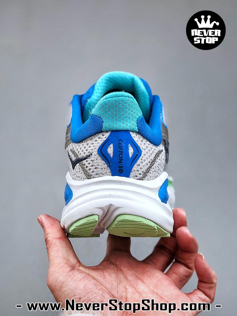 Giày chạy bộ nam nữ HOKA CLIFTON 10 GREY BLUE GREEN siêu nhẹ êm chân hàng chuẩn replica 1:1 siêu cấp, giá rẻ tốt nhất quận 3 HCM tại NeverStop Sneaker Shop” longdesc=